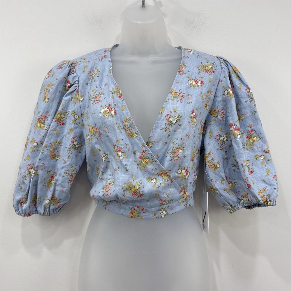 Reformation Biscotti Floral Linen Top L NWT Open Back Cottagecore Coquette